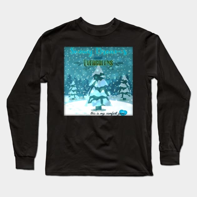 Snowy Dreams and Evergreens Long Sleeve T-Shirt by mythikcreationz